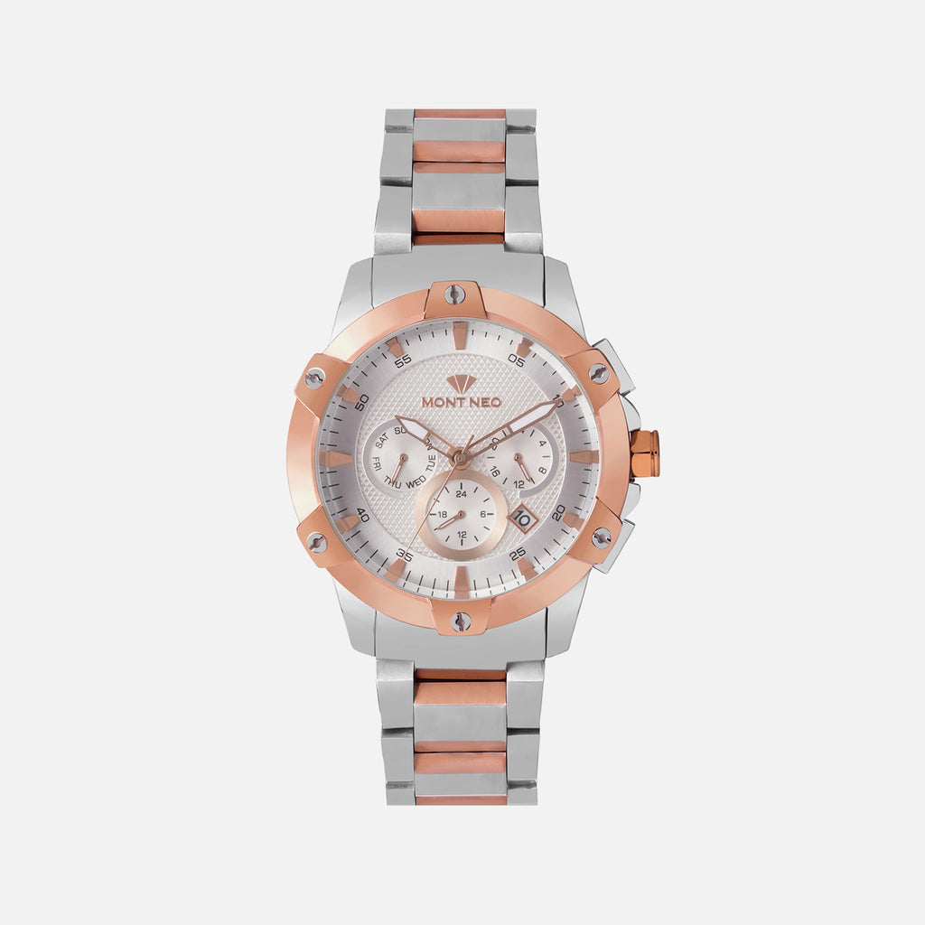 Men Quartz Silver Dial Multi-Function Metal Watch 1050M-M1303