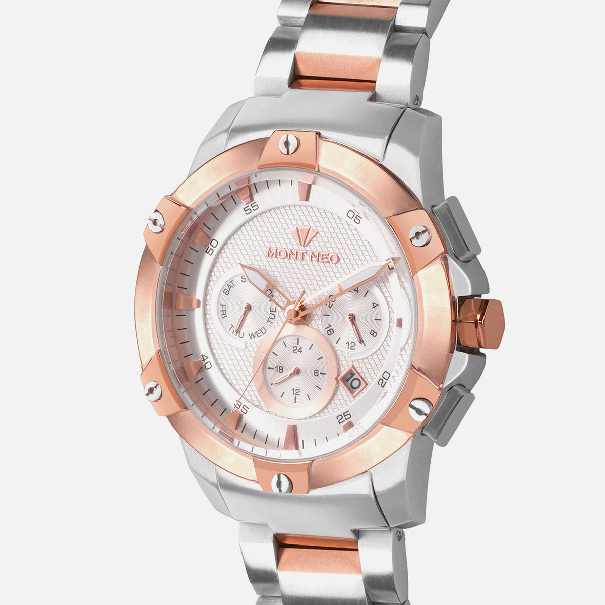 Men Quartz Silver Dial Multi-Function Metal Watch 1050M-M1303