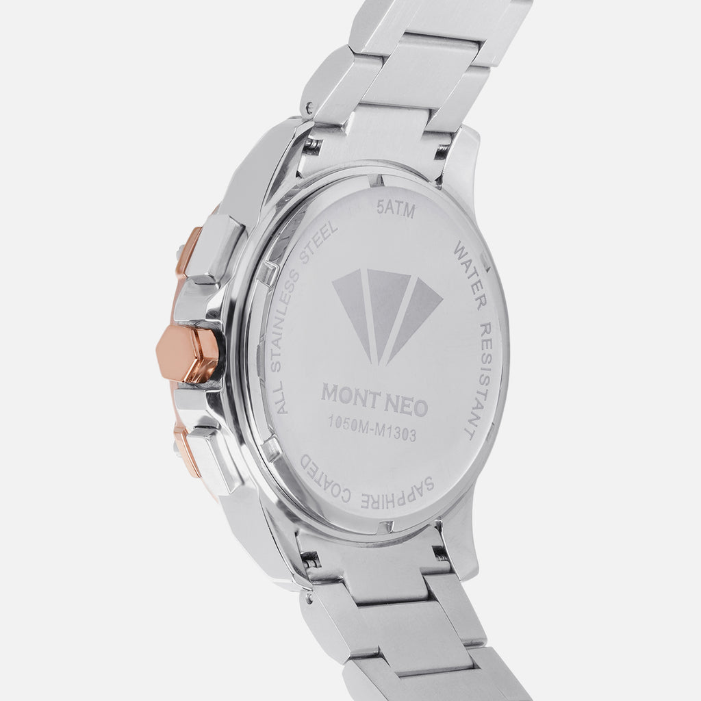 Men Quartz Silver Dial Multi-Function Metal Watch 1050M-M1303