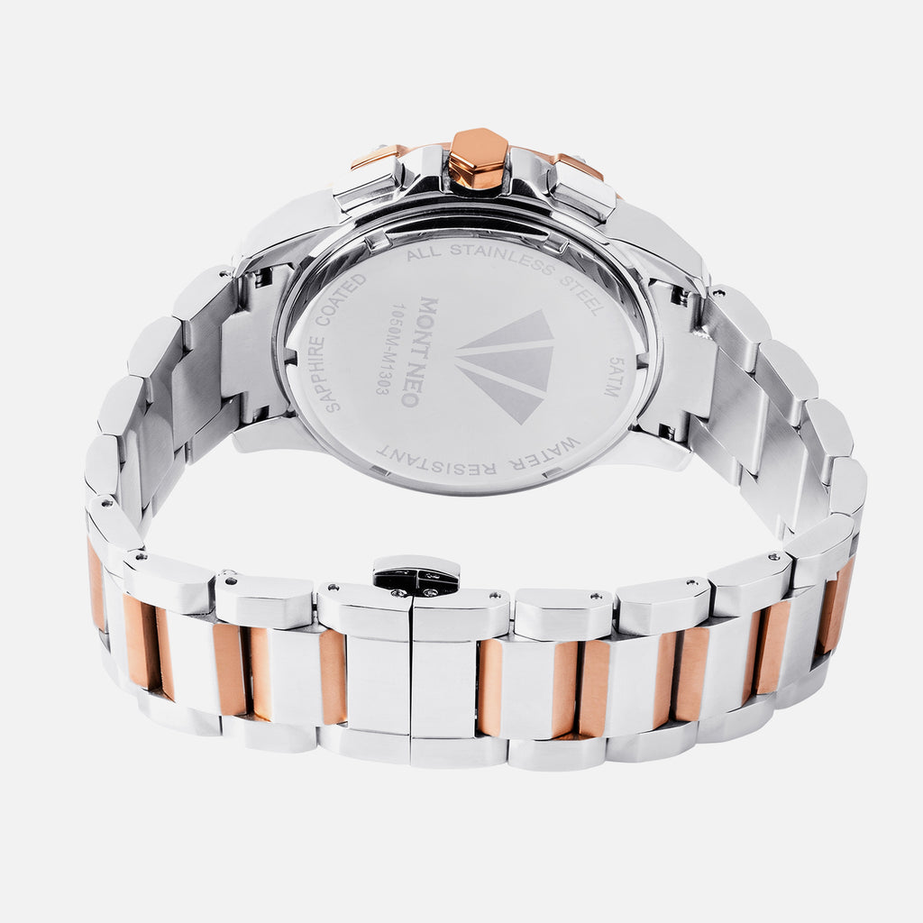 Men Quartz Silver Dial Multi-Function Metal Watch 1050M-M1303