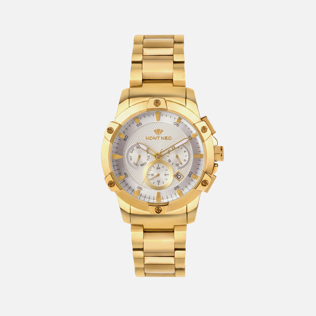 Men Quartz Silver Dial Multi-Function Metal Watch 1050M-M2203