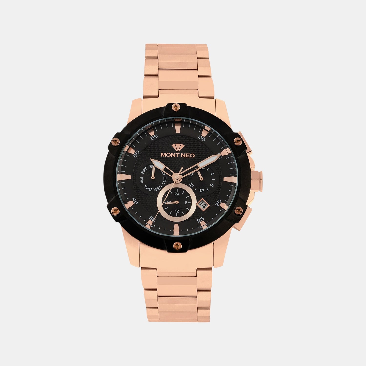 Men Quartz Black Dial Multi-Function Metal Watch 1050M-M3404