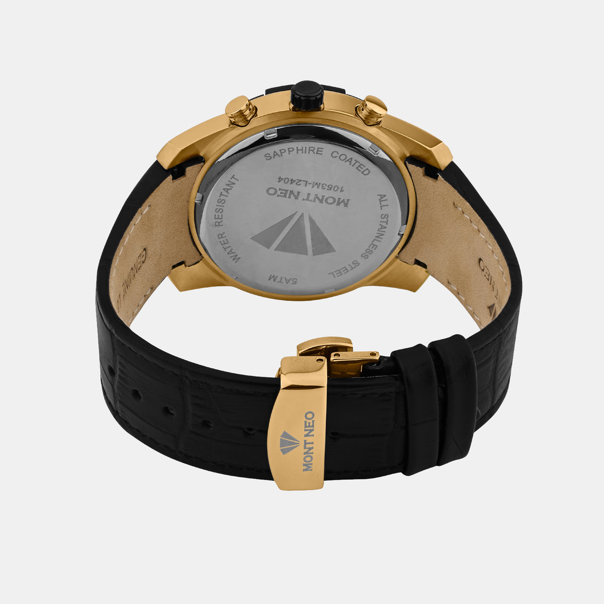 Men Quartz Black Dial Multi-Function Leather Watch 1053M-L2404