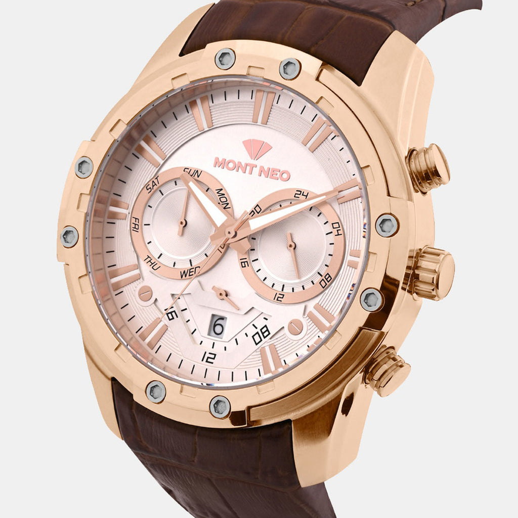 Men Quartz White Dial Multi-Function Leather Watch 1053M-L3303