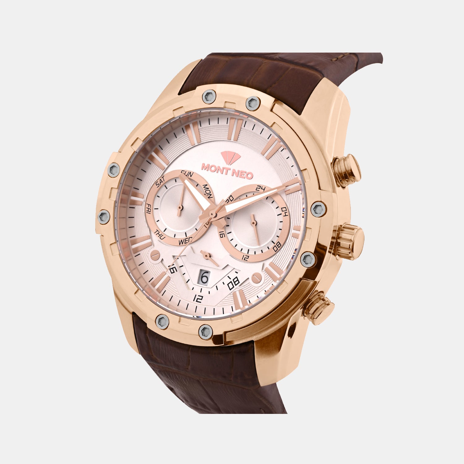 Men Quartz White Dial Multi-Function Leather Watch 1053M-L3303