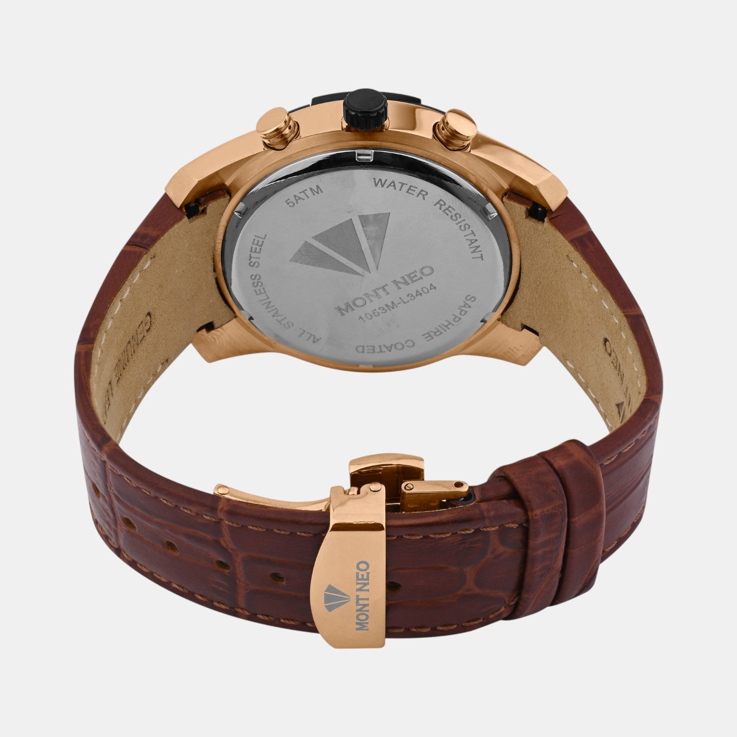 Men Quartz Black Dial Multi-Function Leather Watch 1053M-L3404