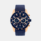 Men Quartz Blue Dial Multi-Function Leather Watch 1053M-L3505