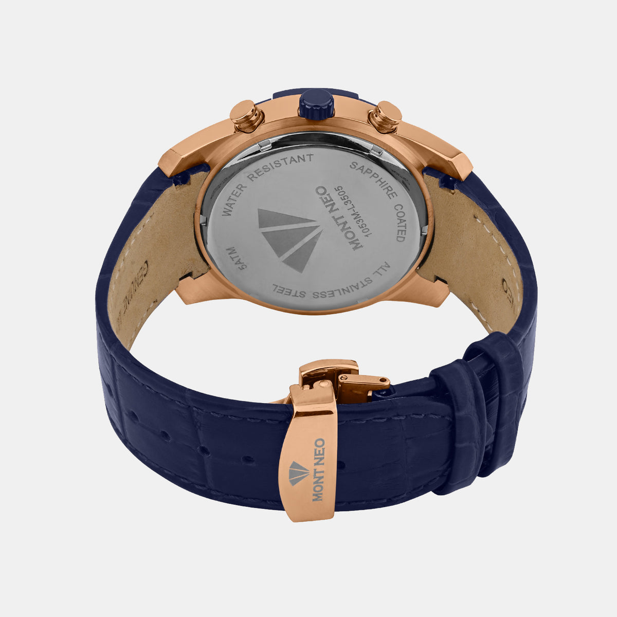Men Quartz Blue Dial Multi-Function Leather Watch 1053M-L3505