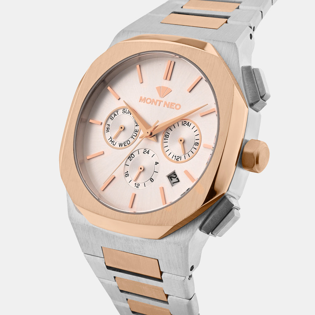 Men Quartz White Dial Multi-Function Metal Watch 1054M-M1303