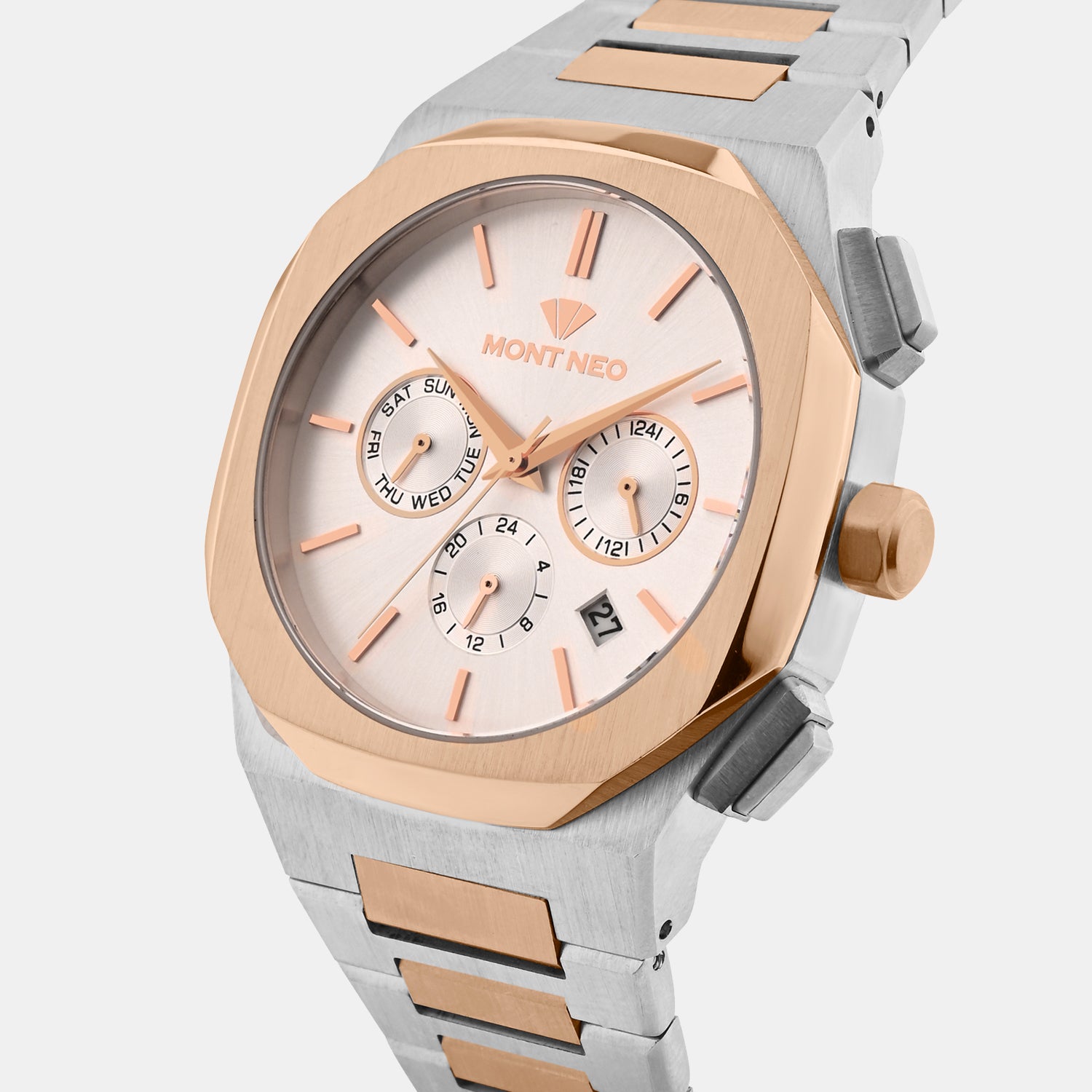 Men Quartz White Dial Multi-Function Metal Watch 1054M-M1303