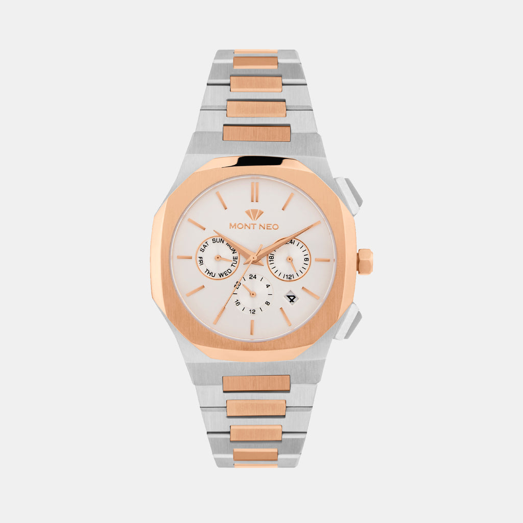 Men Quartz White Dial Multi-Function Metal Watch 1054M-M1303