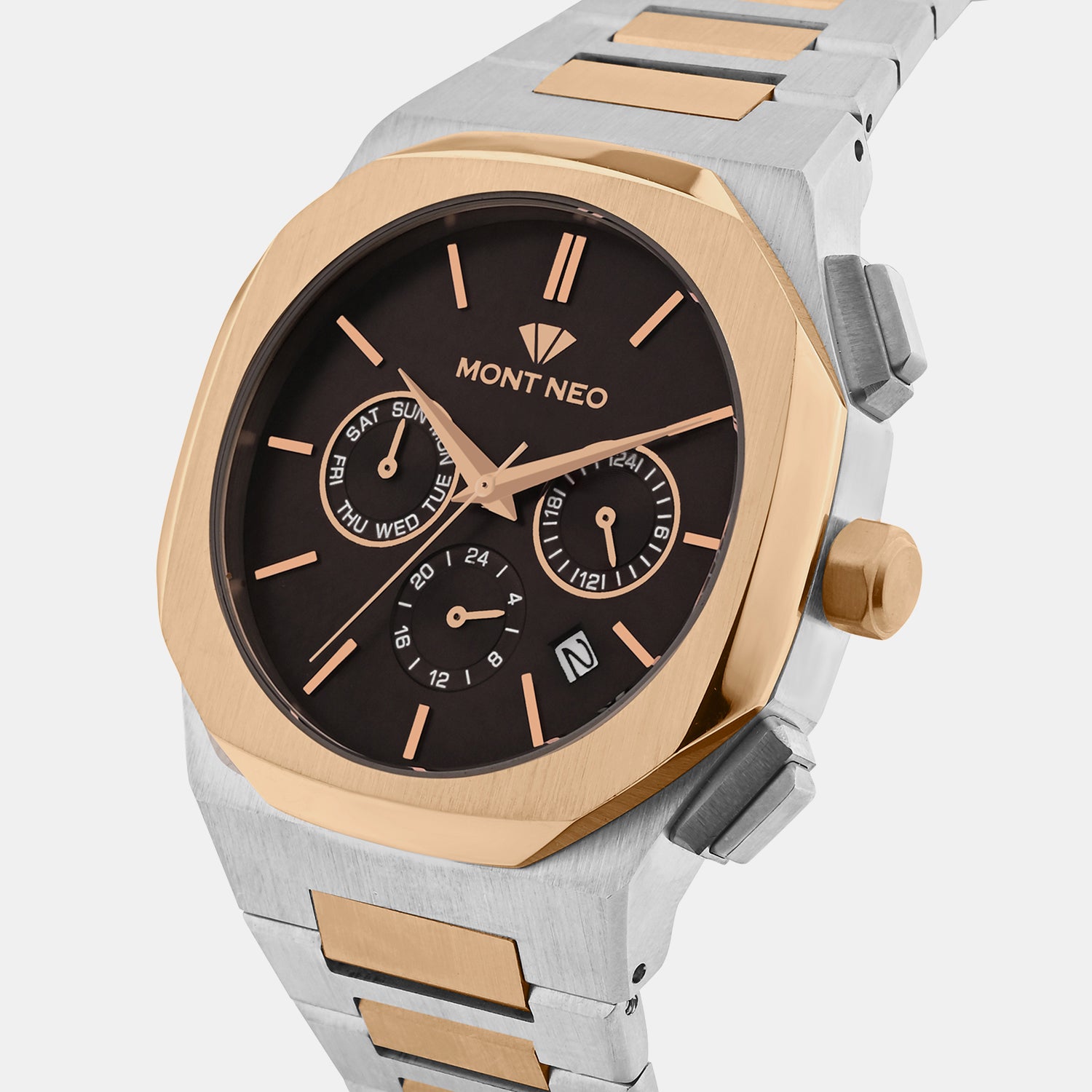 Men Quartz Brown Dial Multi-Function Metal Watch 1054M-M1306