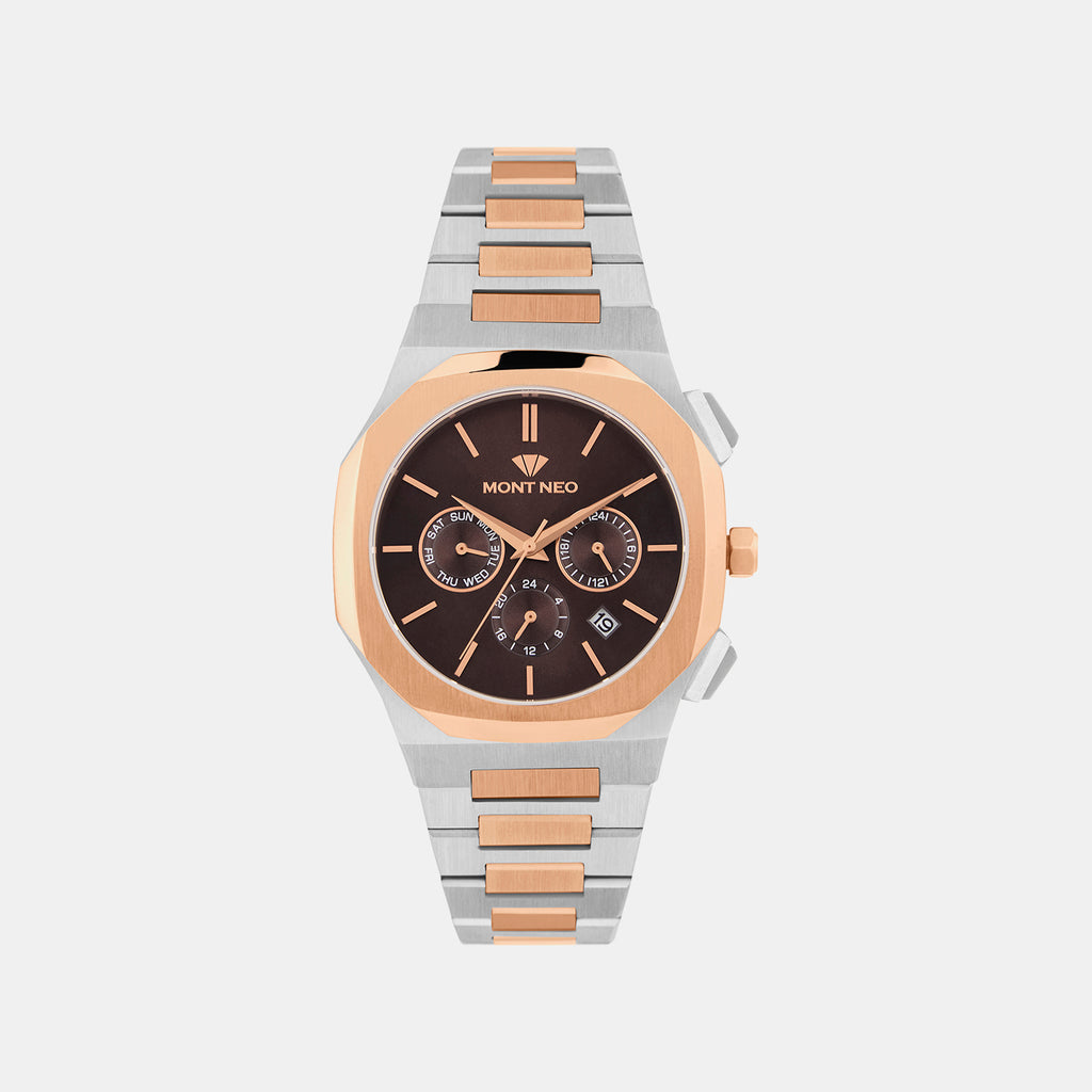 Men Quartz Brown Dial Multi-Function Metal Watch 1054M-M1306