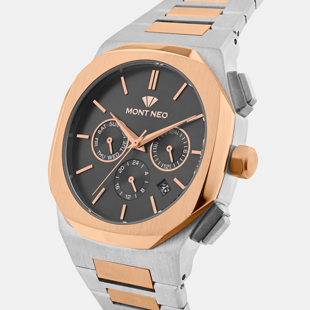 Men Quartz Black Dial Multi-Function Metal Watch 1054M-M1316