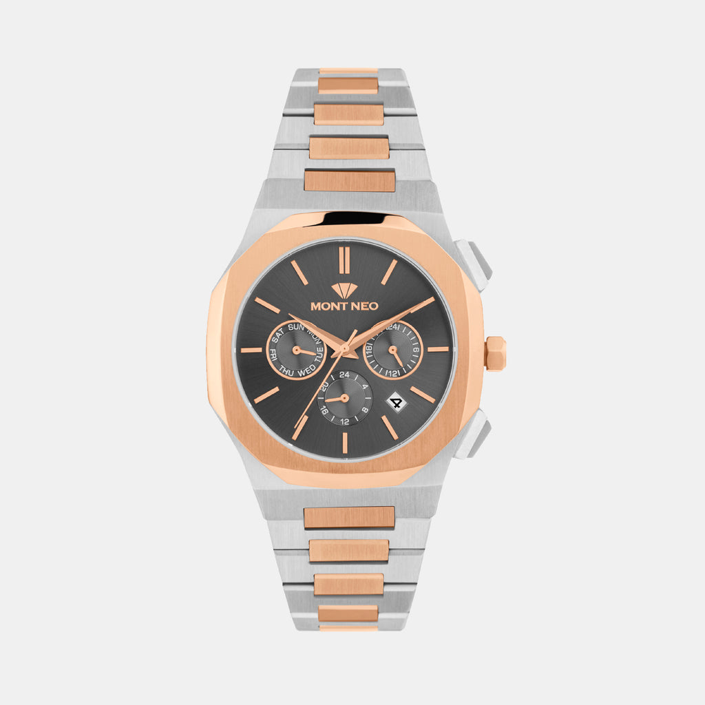 Men Quartz Black Dial Multi-Function Metal Watch 1054M-M1316