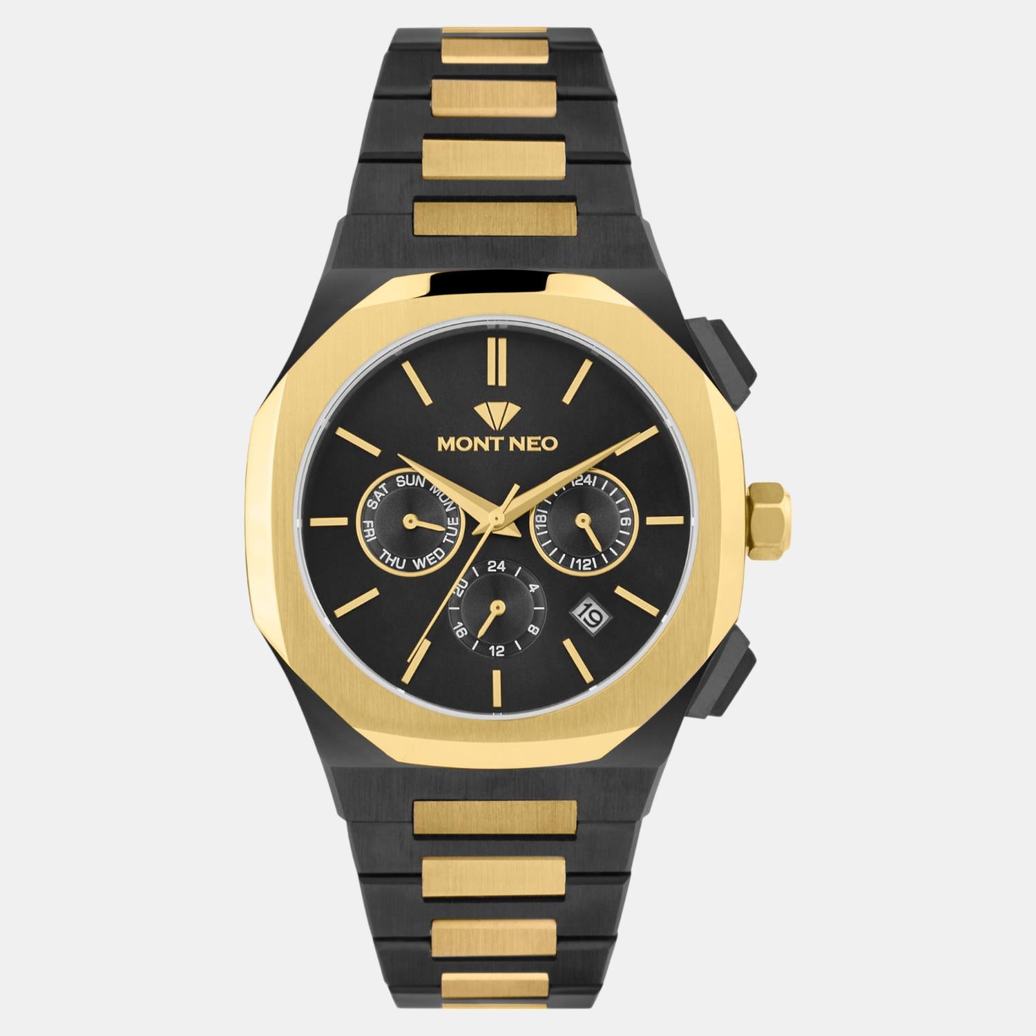 Men Quartz Black Dial Multi-Function Metal Watch 1054M-M4204