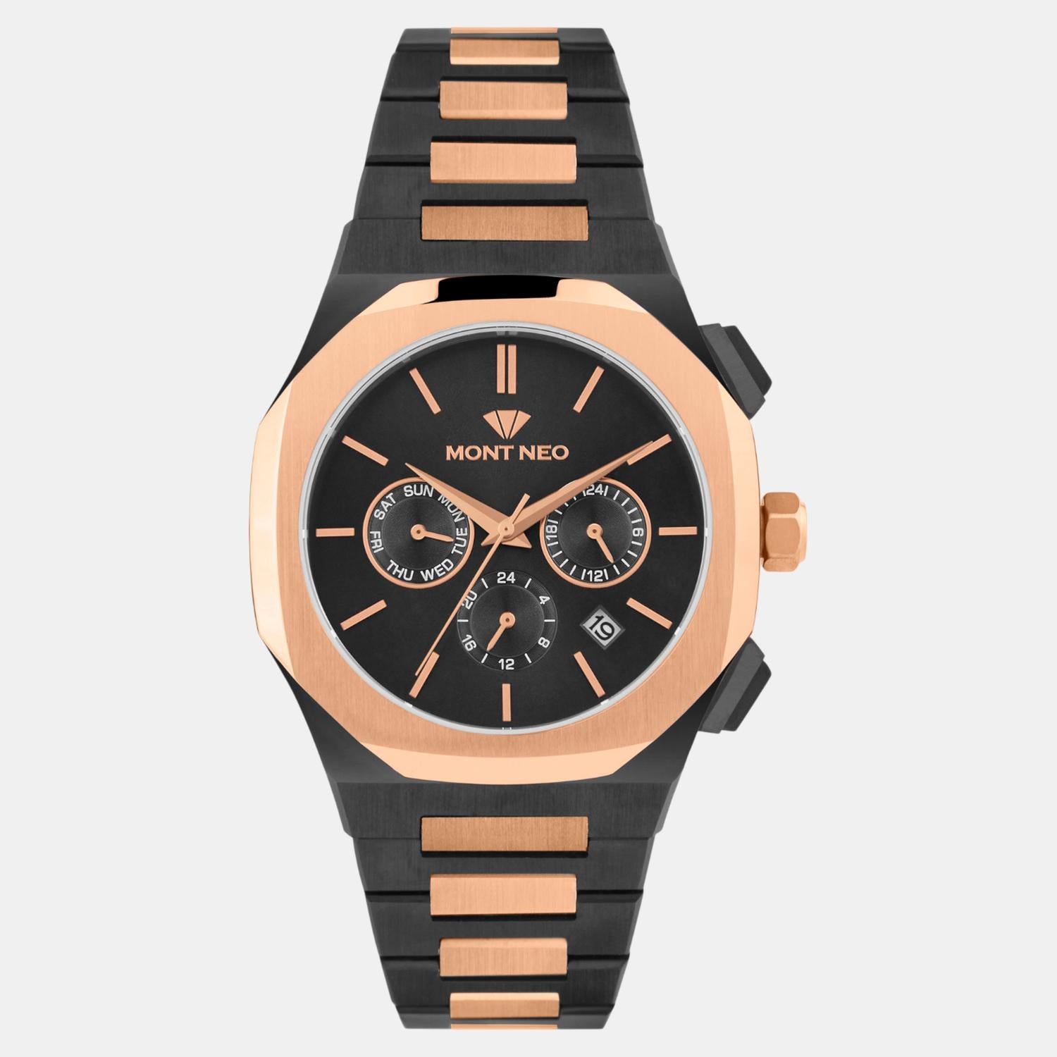 Men Quartz Black Dial Multi-Function Metal Watch 1054M-M4304