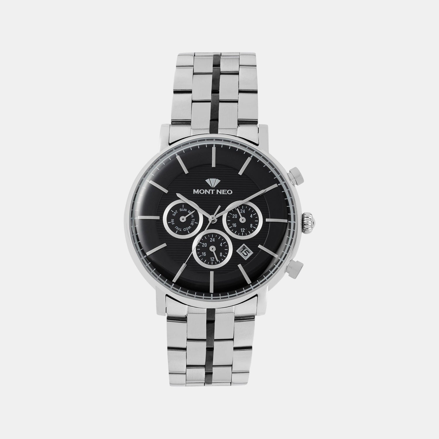 Men Quartz Black Dial Multi-Function Metal Watch 1055C-M1404