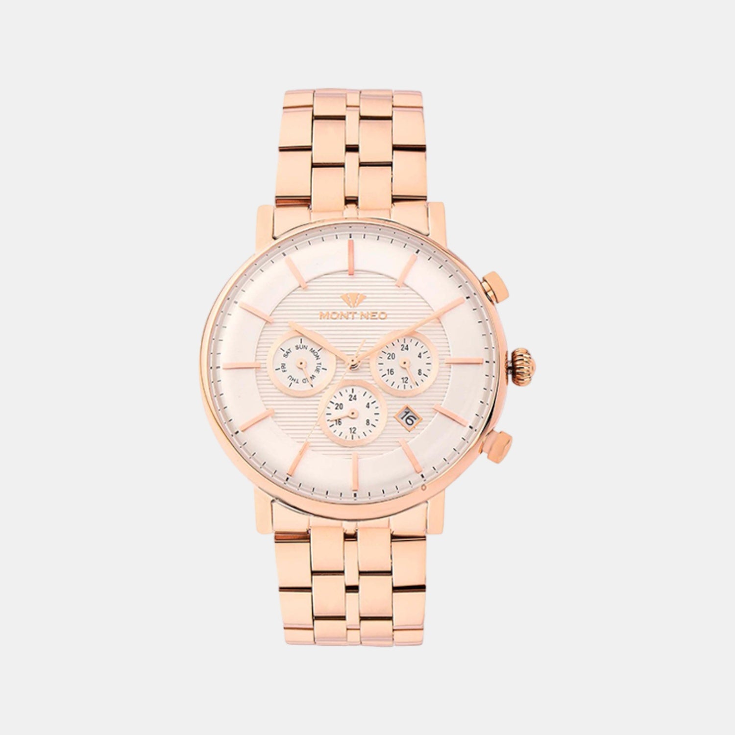 Men Quartz Silver Dial Multi-Function Metal Watch 1055C-M3303