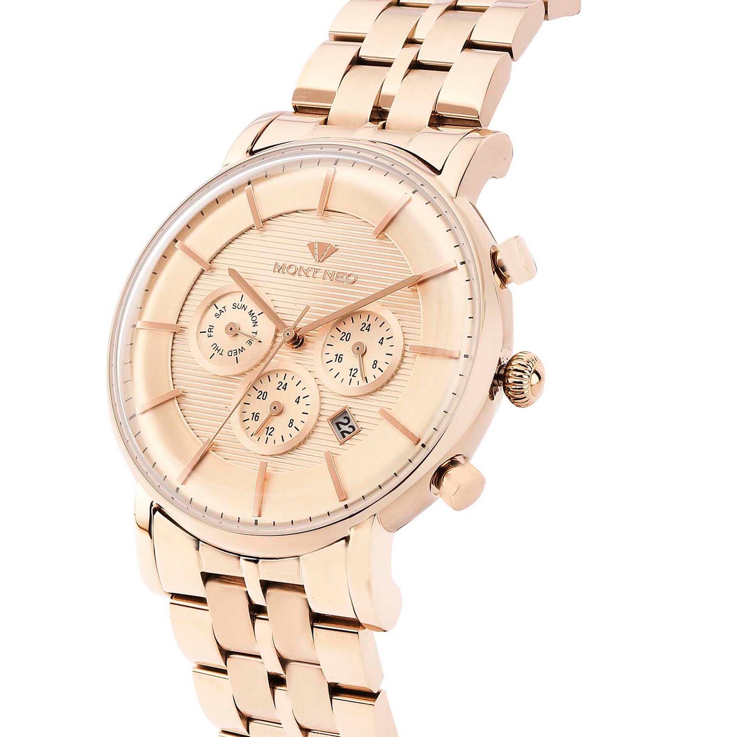 Men Quartz Rose Gold Dial Chronograph Metal Watch 1055C-M3307