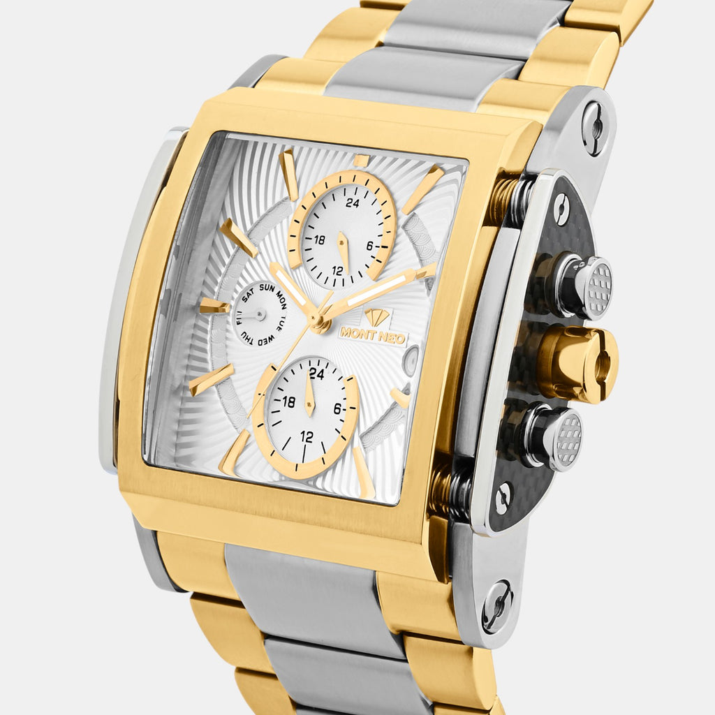 Men Quartz Silver Dial Multi-Function Stainless Steel Watch 1056M-M1203