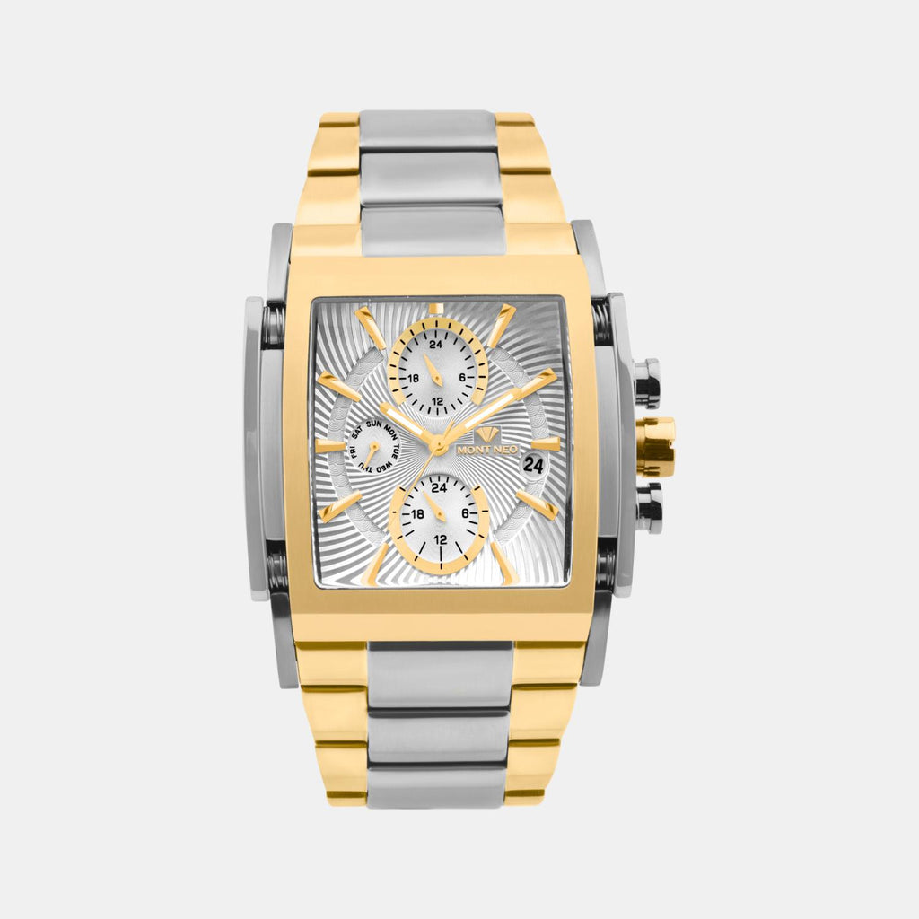 Men Quartz Silver Dial Multi-Function Stainless Steel Watch 1056M-M1203