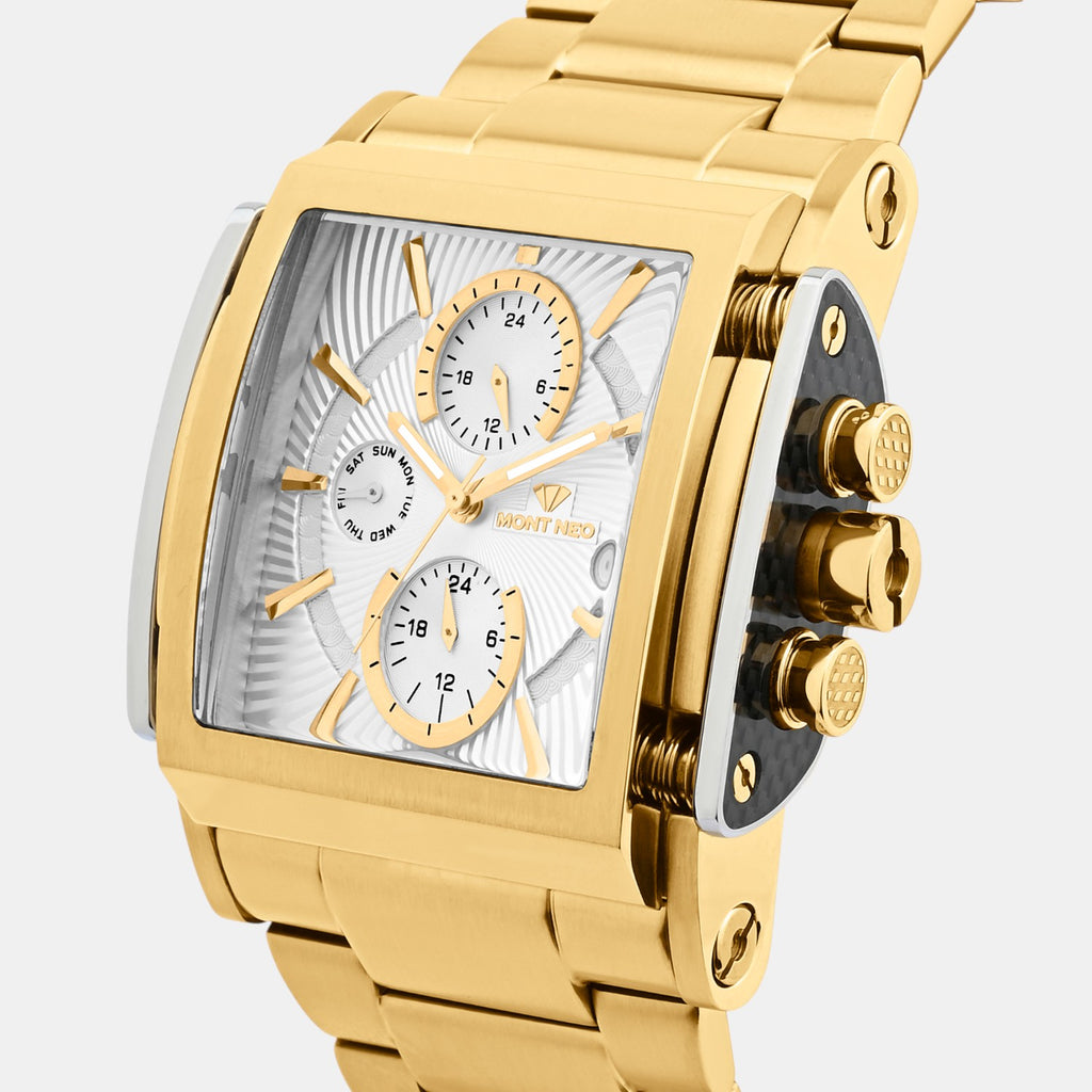 Men Quartz Silver Dial Multi-Function Stainless Steel Watch 1056M-M2203