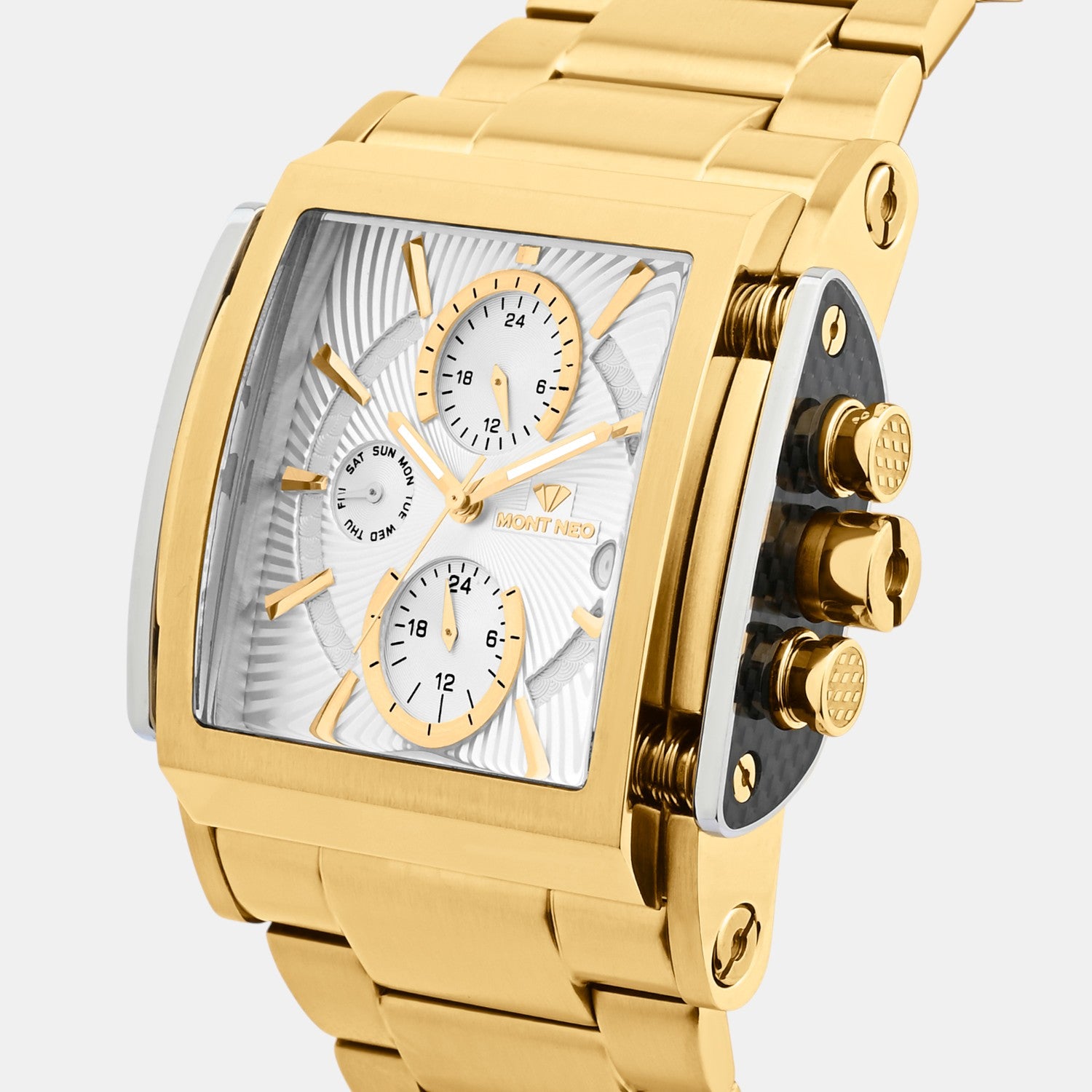 Men Quartz Silver Dial Multi-Function Stainless Steel Watch 1056M-M2203