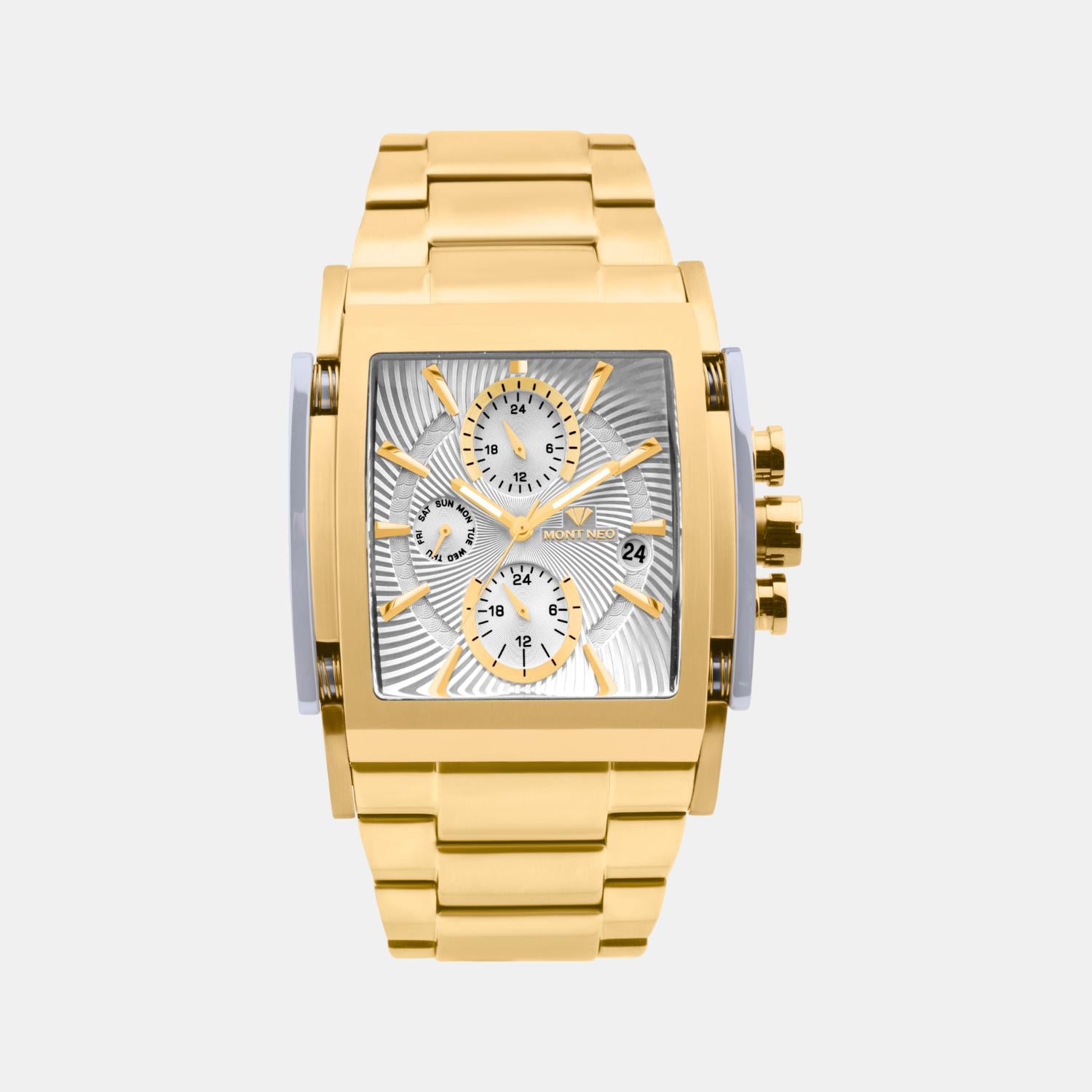 Men Quartz Silver Dial Multi-Function Stainless Steel Watch 1056M-M2203