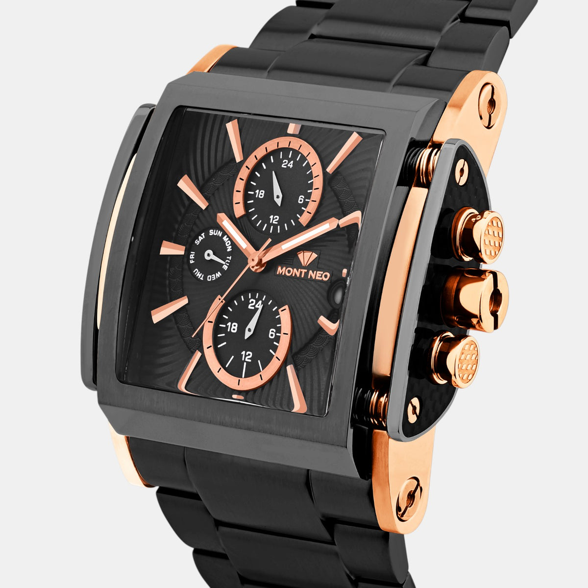 Men Quartz Black Dial Multi-Function Stainless Steel Watch 1056M-M3404