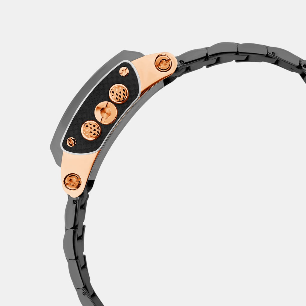 Men Quartz Black Dial Multi-Function Stainless Steel Watch 1056M-M3404