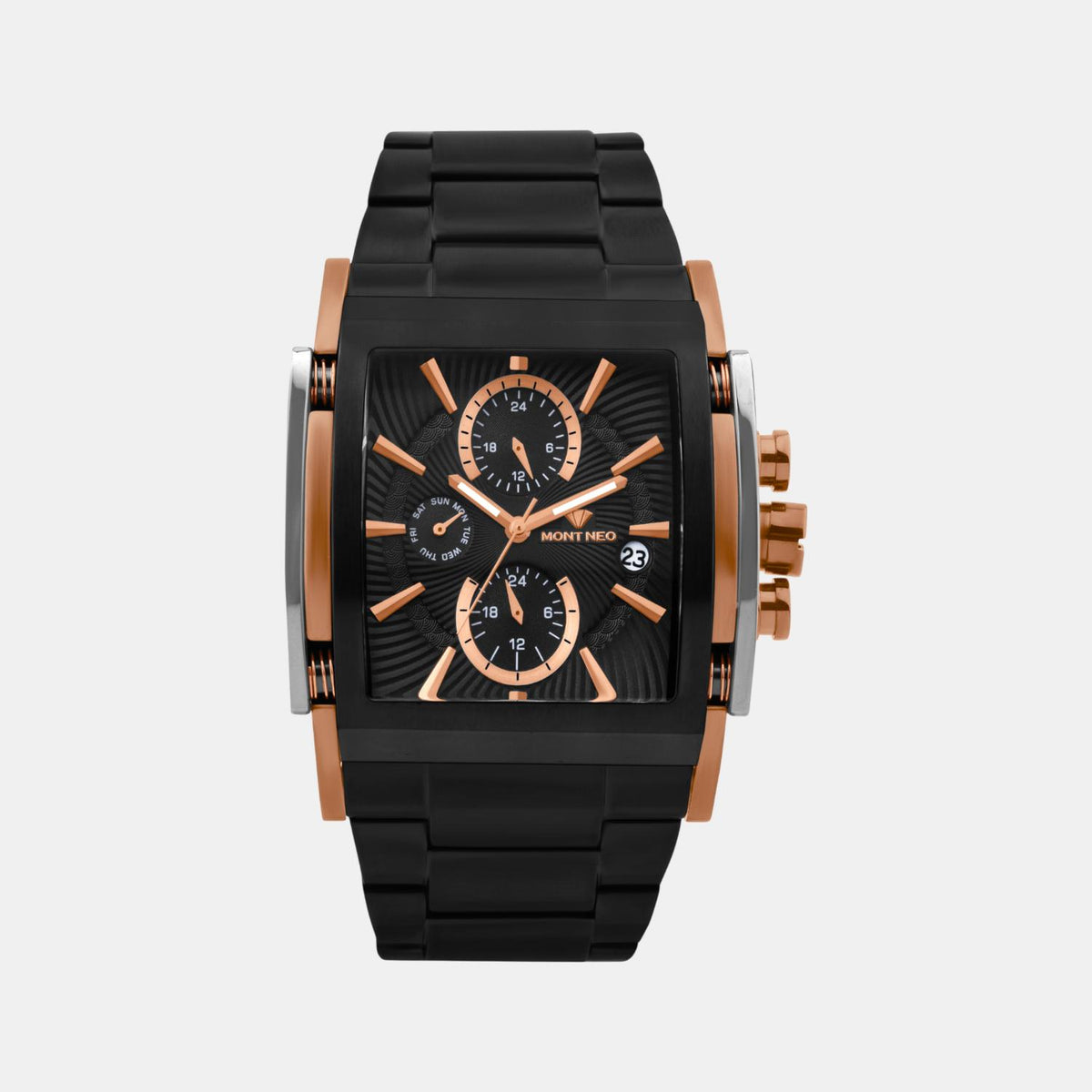 Men Quartz Black Dial Multi-Function Stainless Steel Watch 1056M-M3404