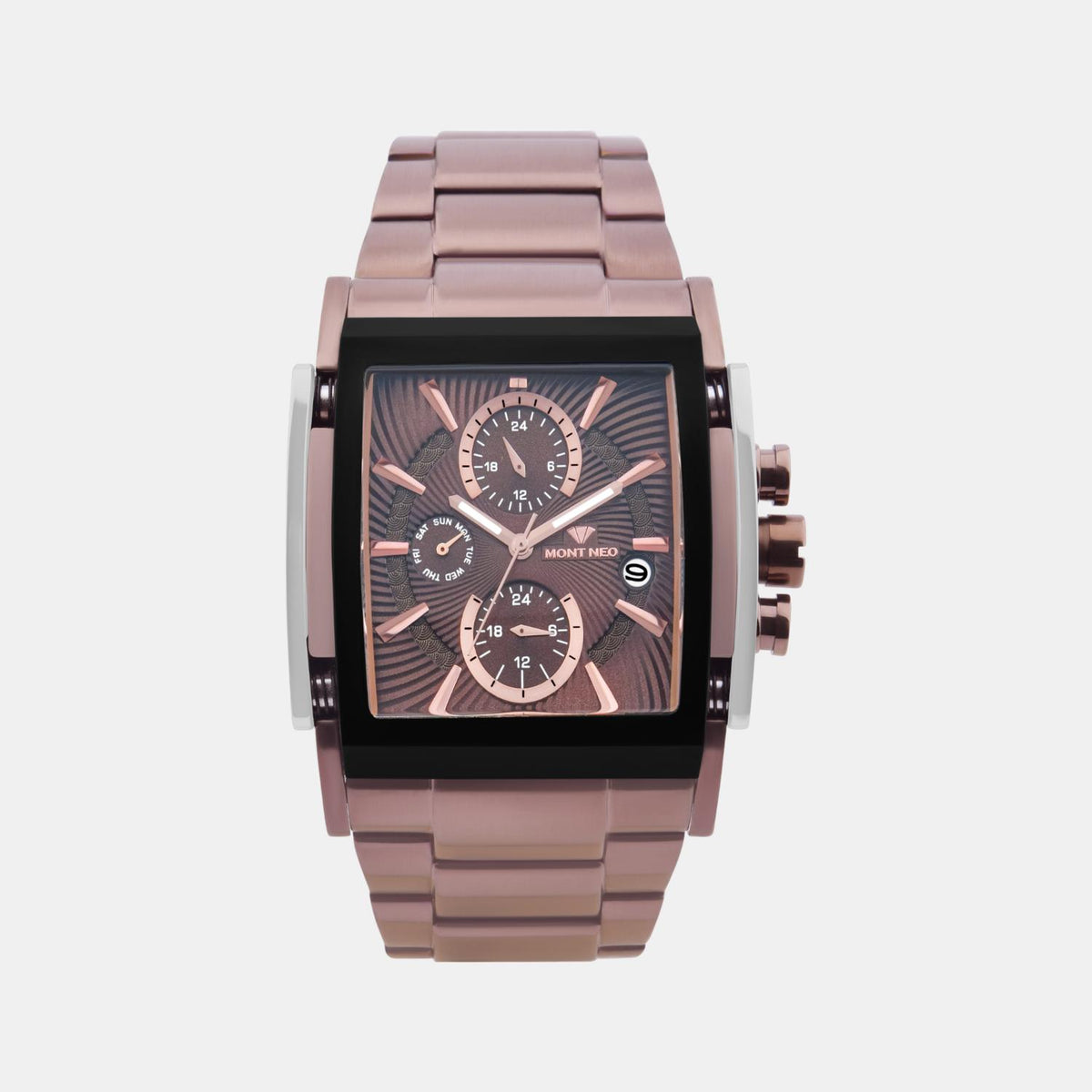 Men Quartz Brown Dial Multi-Function Stainless Steel Watch 1056M-M6406