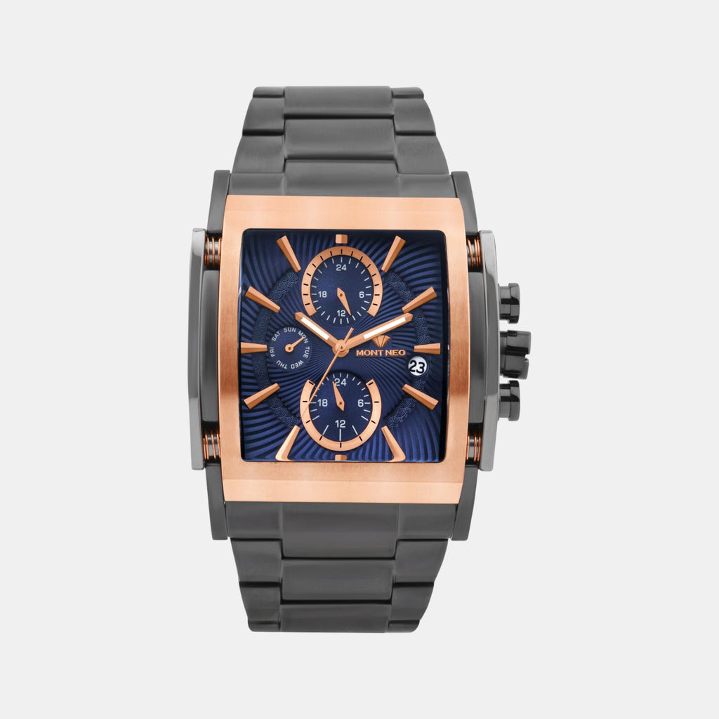 Men Quartz Blue Dial Multi-Function Stainless Steel Watch 1056M-M8305