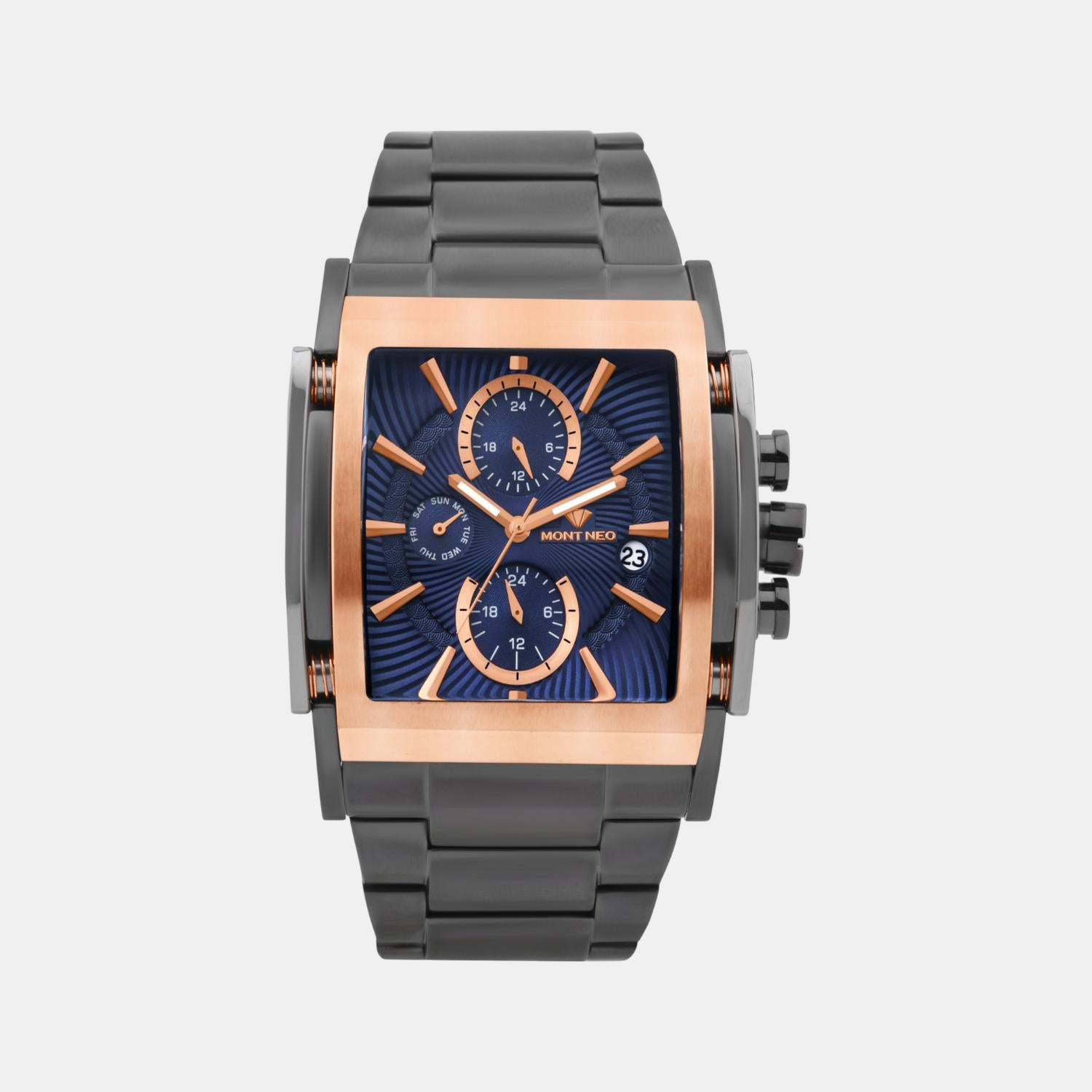 Men Quartz Blue Dial Multi-Function Stainless Steel Watch 1056M-M8305