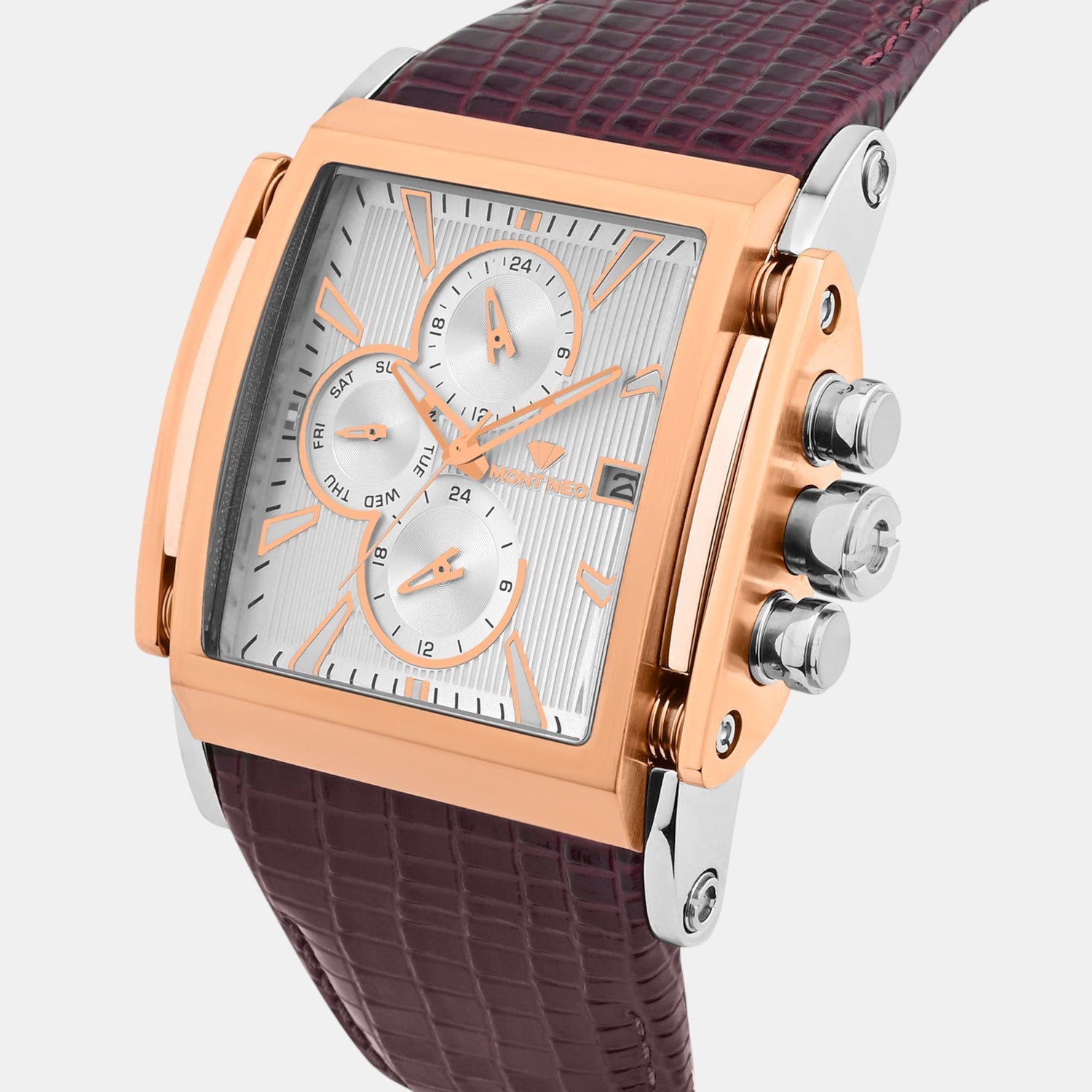 Men Quartz Silver Dial Multi-Function Leather Watch G1057M-L1303