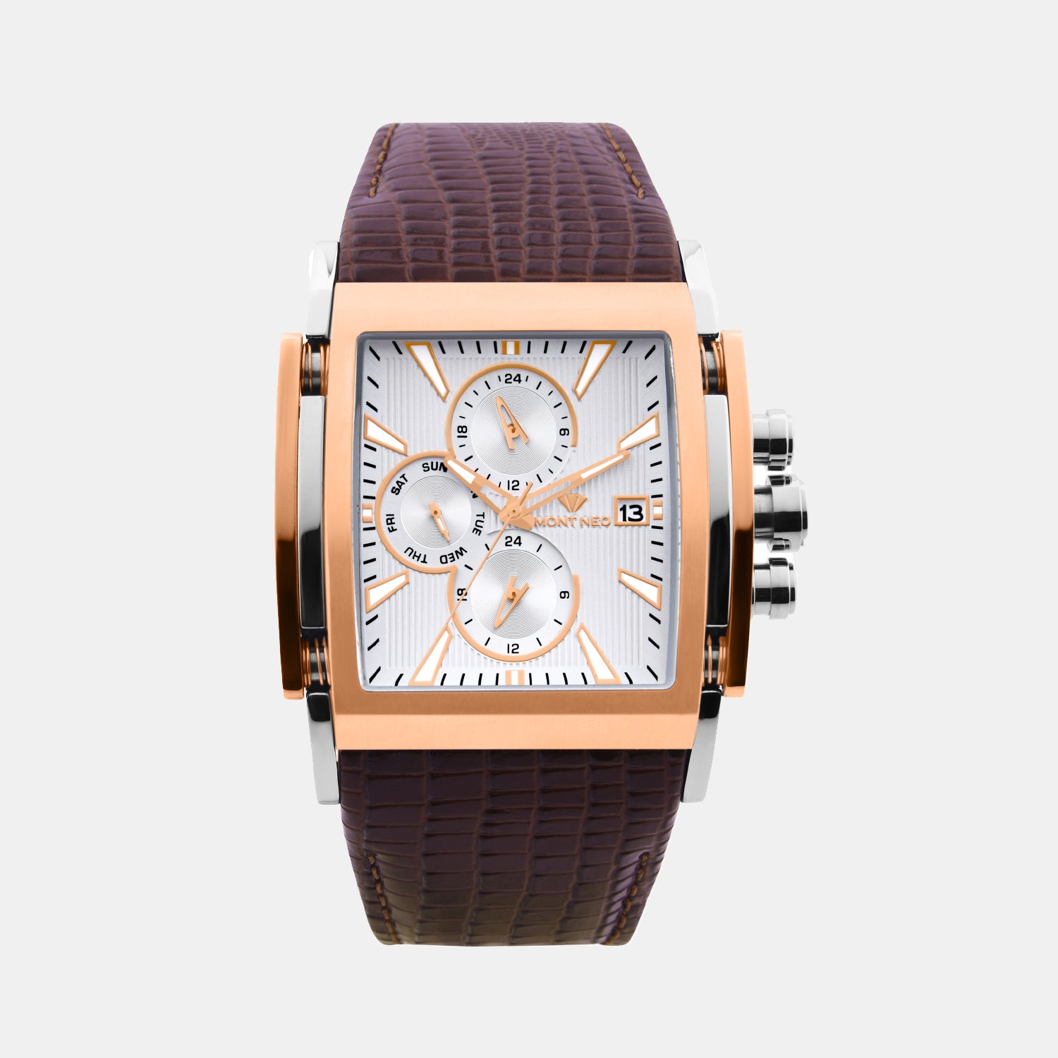 Men Quartz Silver Dial Multi-Function Leather Watch 1057M-L1303