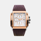 Men Quartz Silver Dial Multi-Function Leather Watch G1057M-L1303