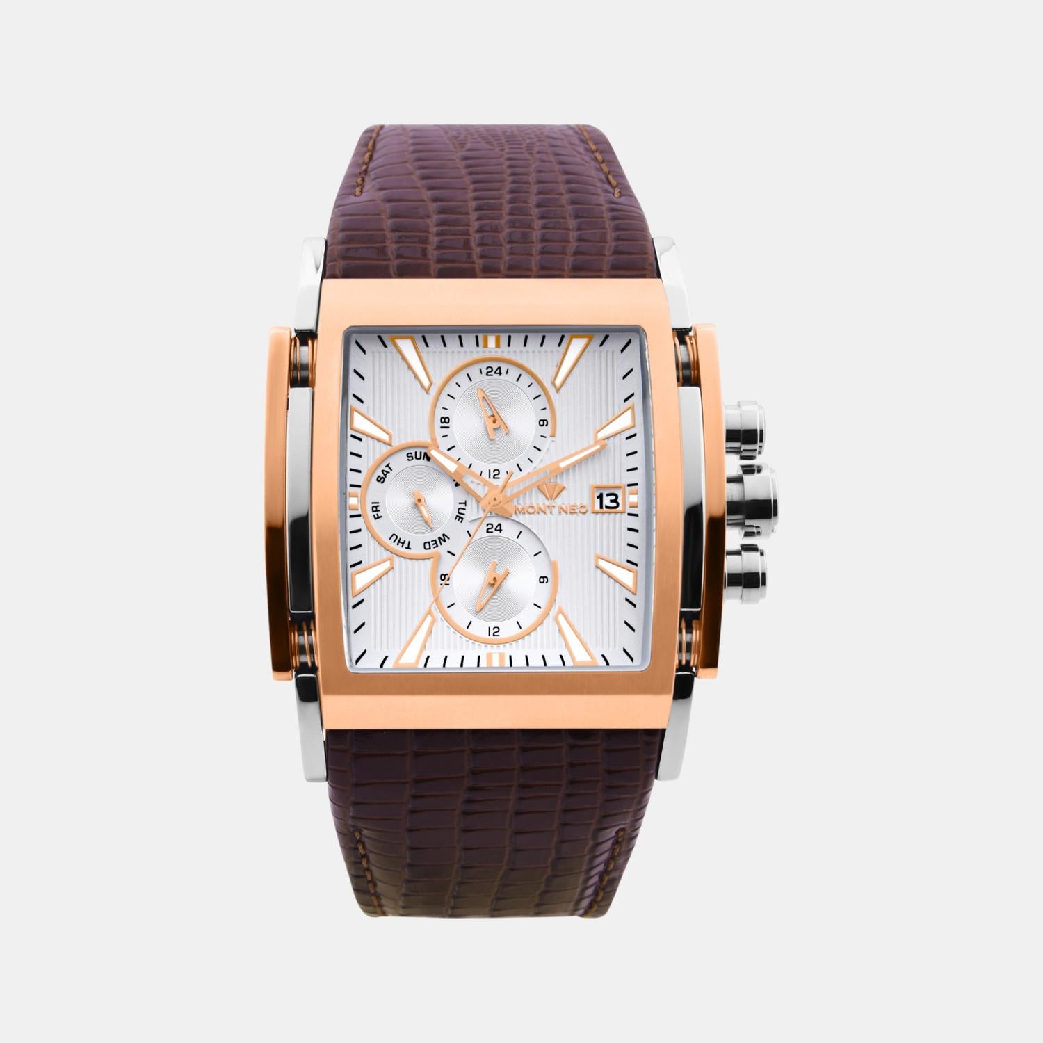 Men Quartz Silver Dial Multi-Function Leather Watch G1057M-L1303