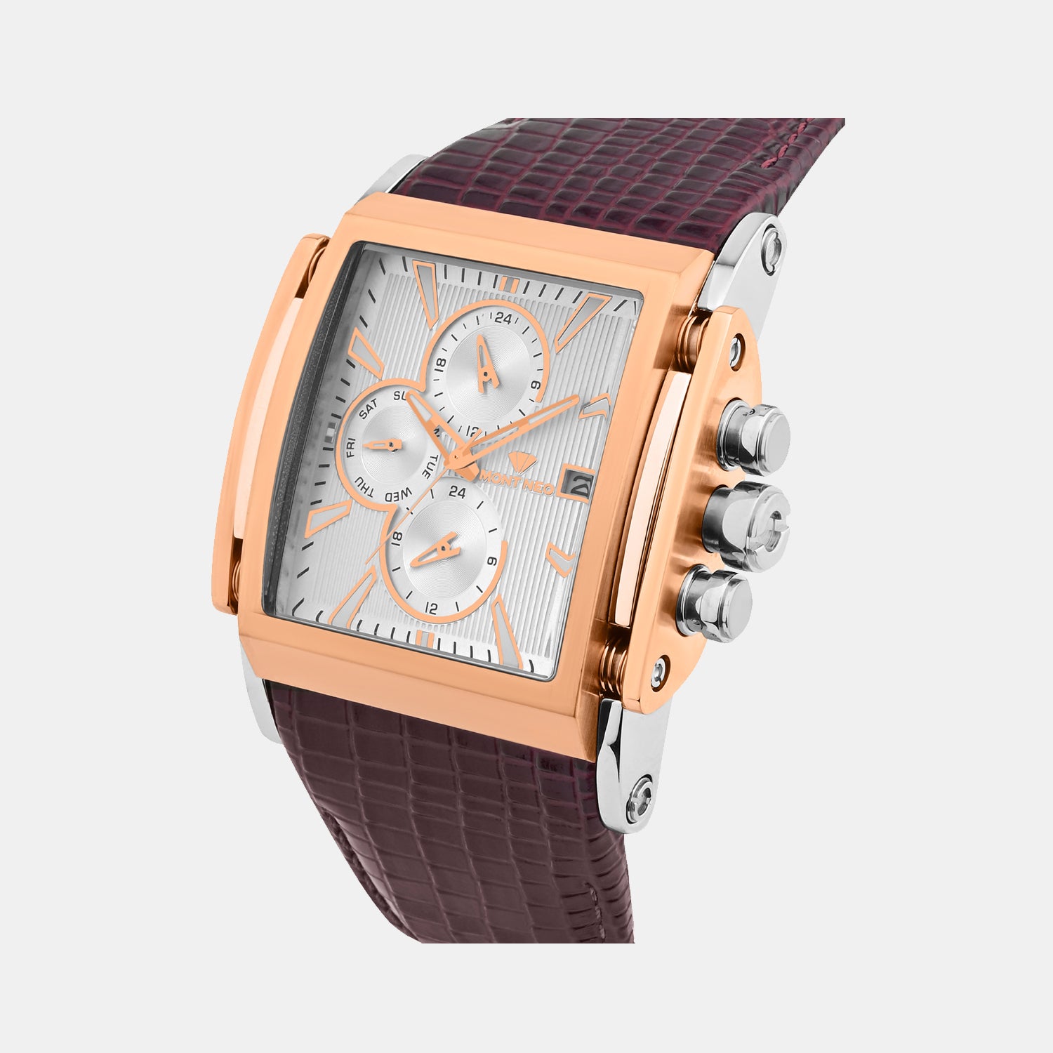 Men Quartz Silver Dial Multi-Function Leather Watch 1057M-L1303