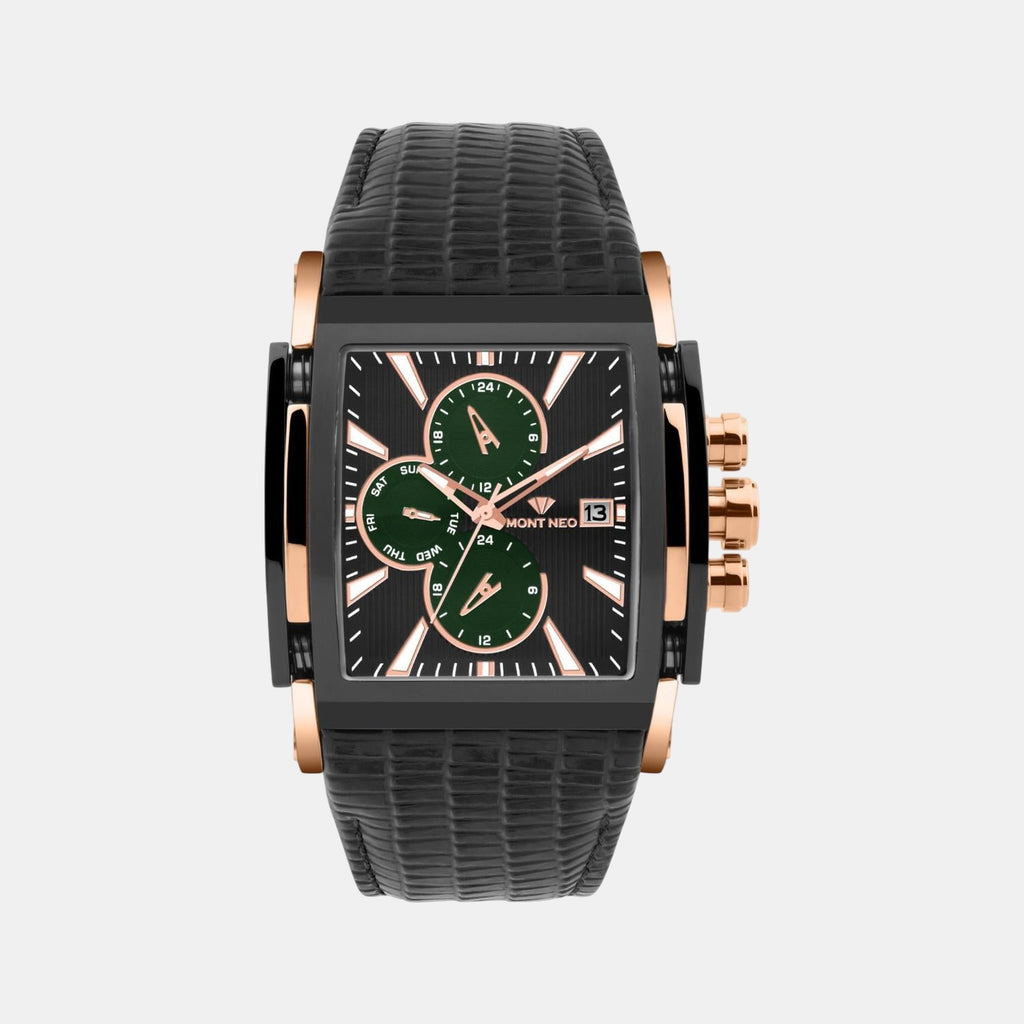 Men Quartz Black Dial Multi-Function Leather Watch 1057M-L3404