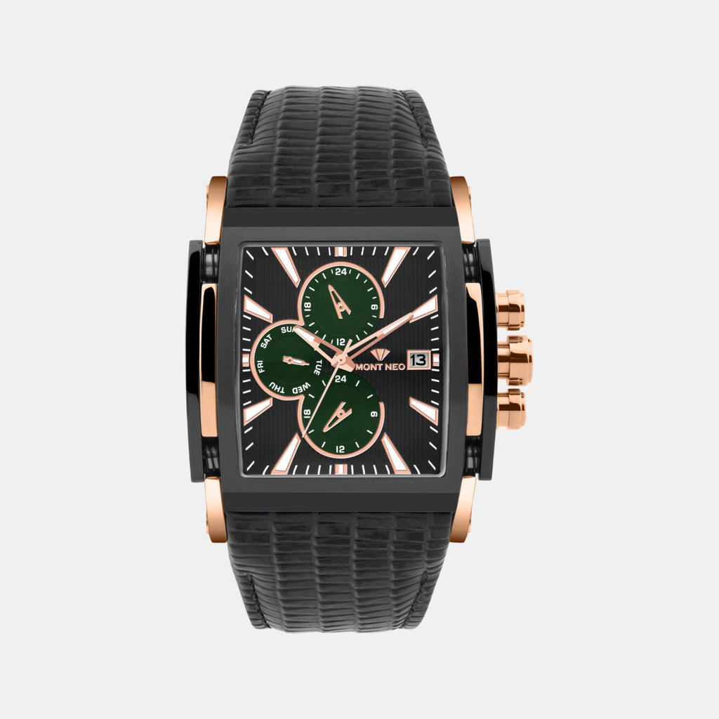 Men Quartz Black Dial Multi-Function Leather Watch 1057M-L3404