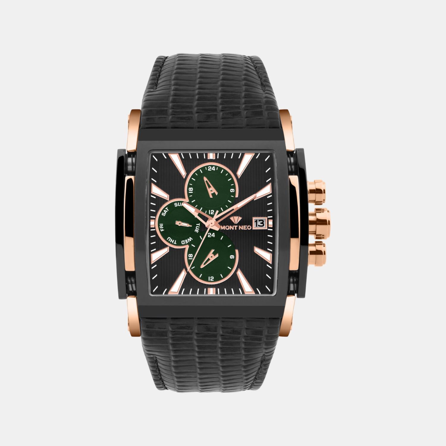 Men Quartz Black Dial Multi-Function Leather Watch 1057M-L3404