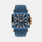 Men Quartz Blue Dial Multi-Function Leather Watch 1057M-L3505