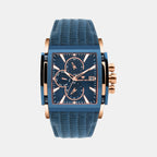 Men Quartz Blue Dial Multi-Function Leather Watch 1057M-L3505