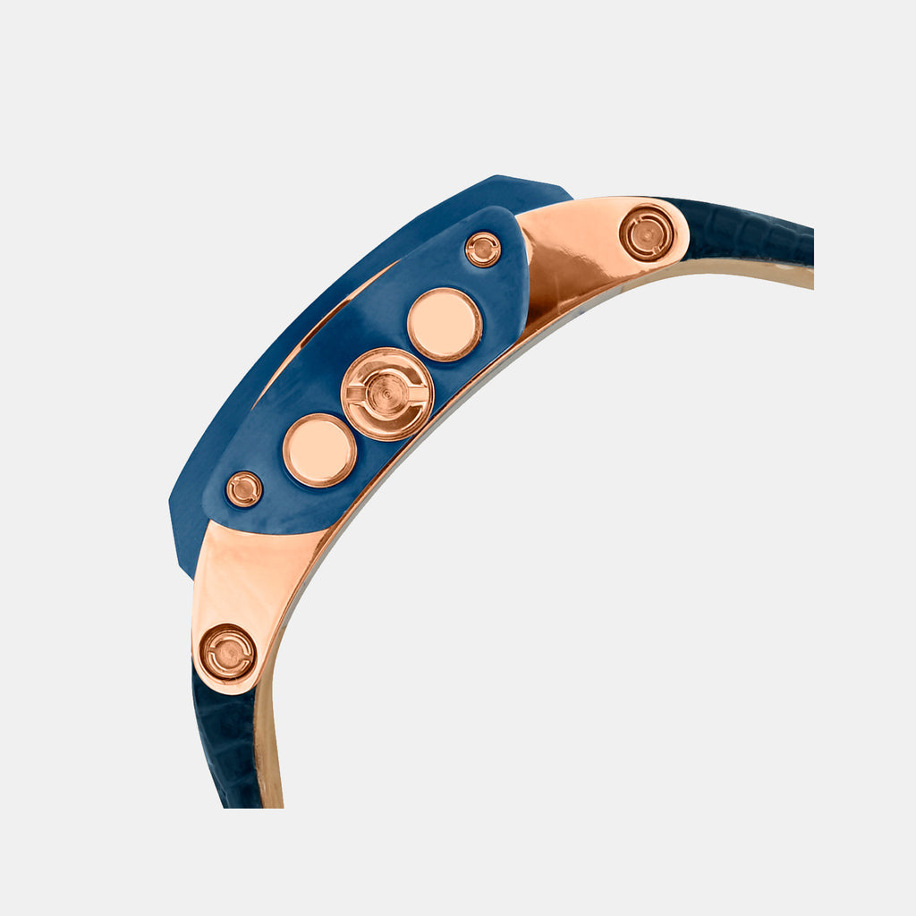 Men Quartz Blue Dial Multi-Function Leather Watch 1057M-L3505