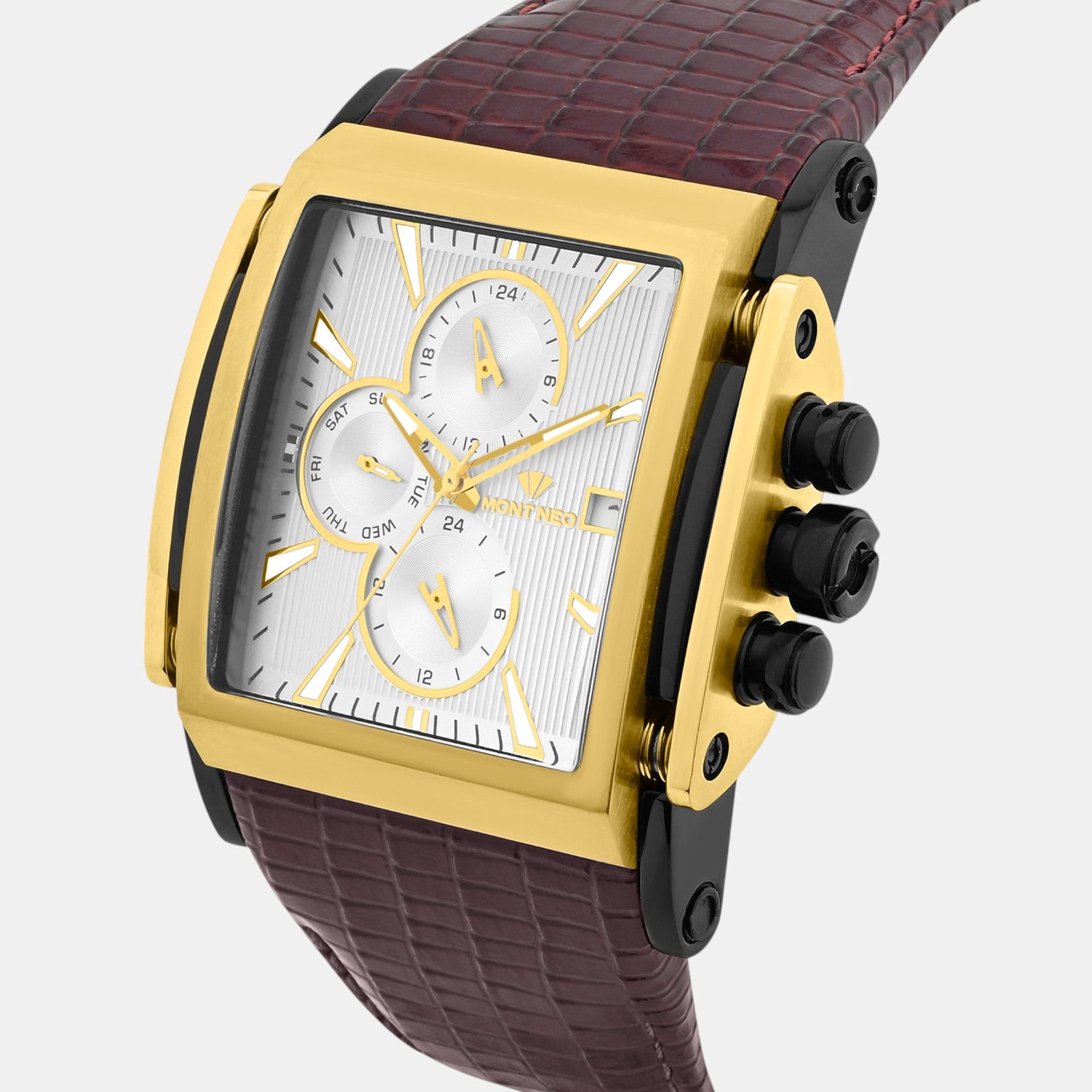 Men Quartz Silver Dial Multi-Function Leather Watch G1057M-L4204