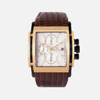 Men Quartz Silver Dial Multi-Function Leather Watch 1057M-L4203