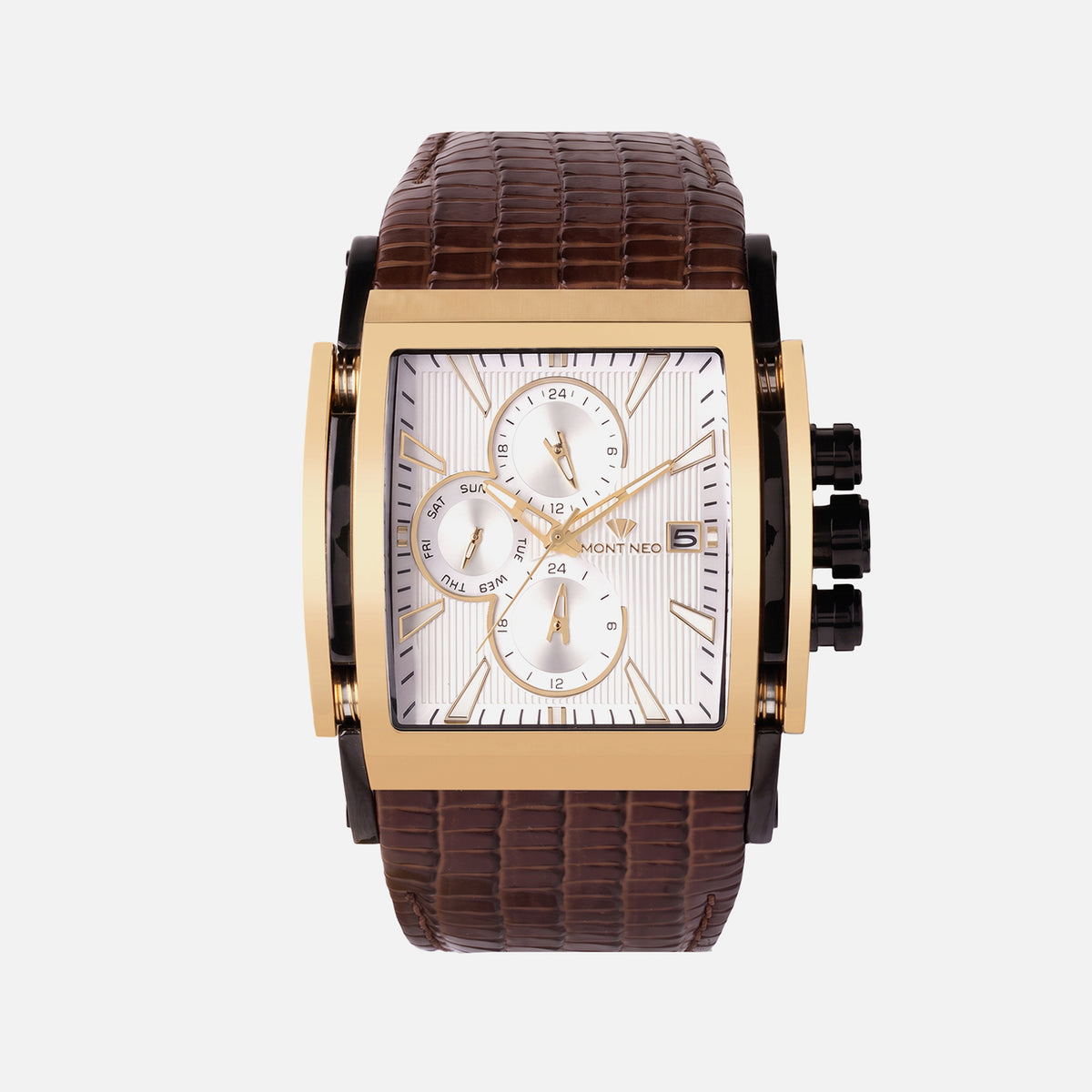 Men Quartz Silver Dial Multi-Function Leather Watch 1057M-L4203