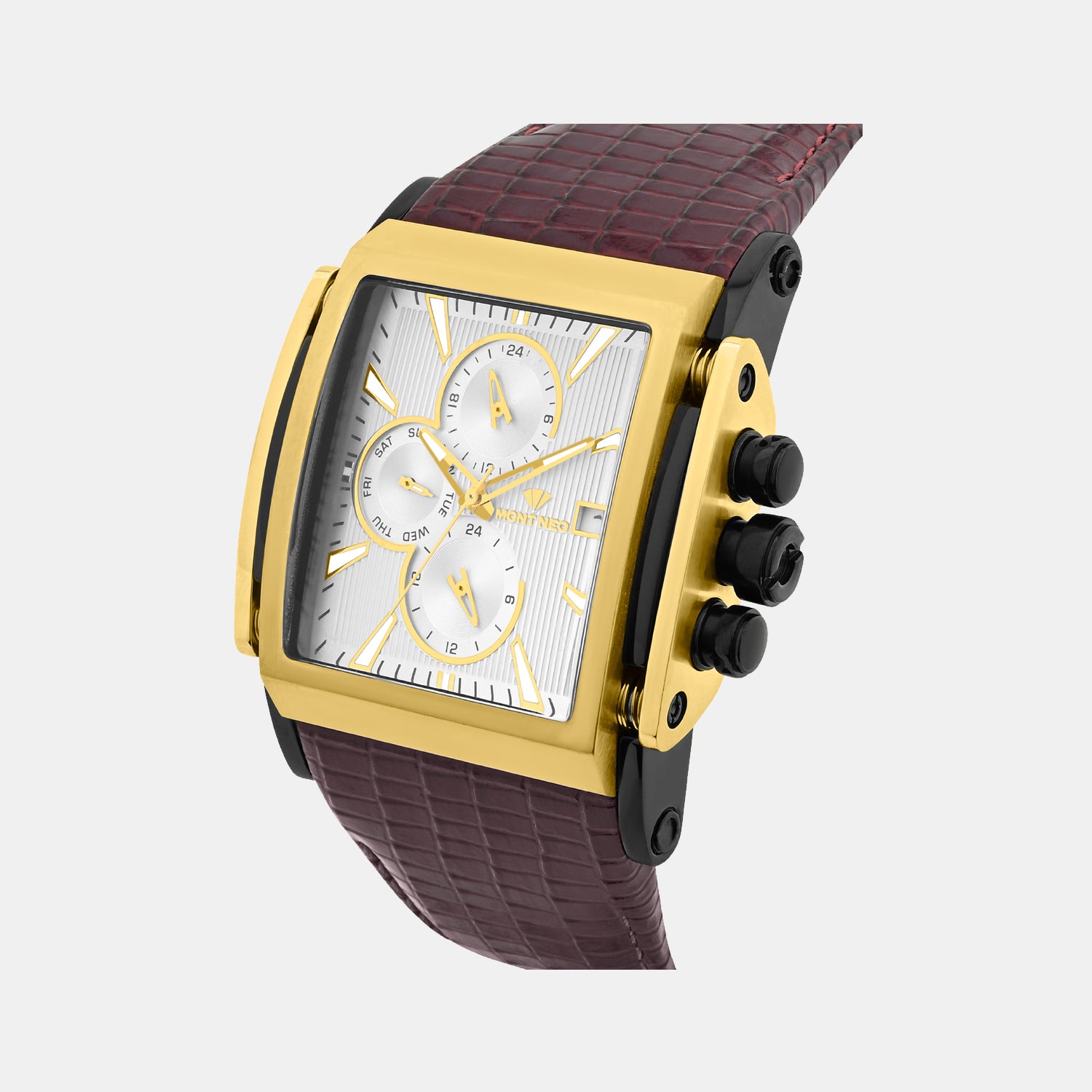 Men Quartz Silver Dial Multi-Function Leather Watch 1057M-L4203